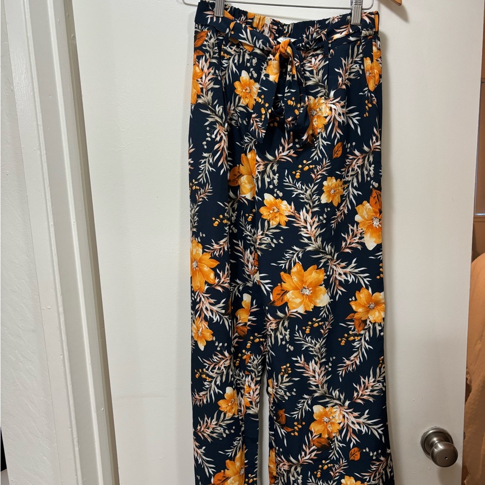 Francesca's Collections Floral Navy and Orange Pants